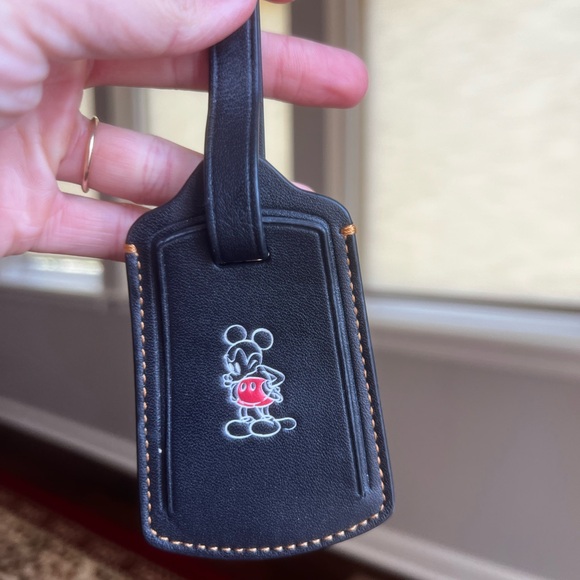 Coach x Disney Black Leather Luggage Tag with Mickey Mouse - Picture 2 of 3